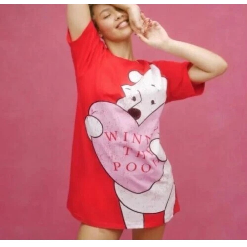 Disney Winnie The Pooh Graphic Tee‎ Heart Red Night T-Shirt Sleepwear XL